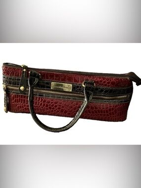 SAMANTHA BROWN Wine Bottle Carrier Brown Faux Croc Burgundy Red Insulated Purse